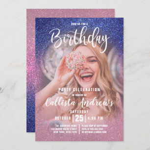 Invitation Sapphire rose triple Parties scintillant Ombre pho