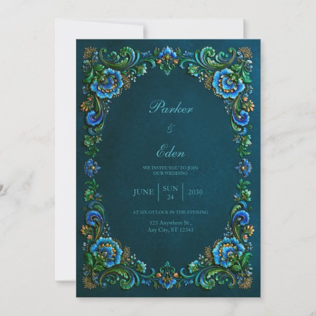 Invitation Sapphire Teal Floral Wedding (Devant)