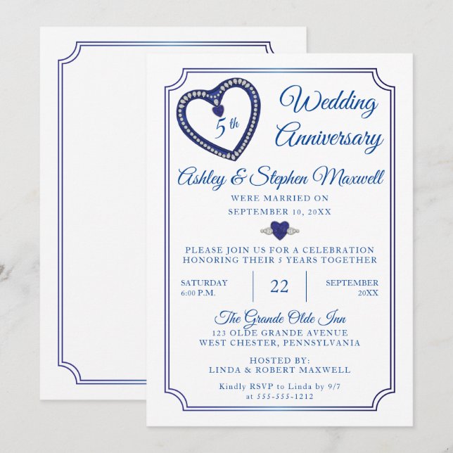 Invitation Sapphires Diamonds 5ème fête Mariage (Devant / Derrière)