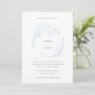 Invitation Sarah Dusty Blue Floral Wreath Modern Mariage