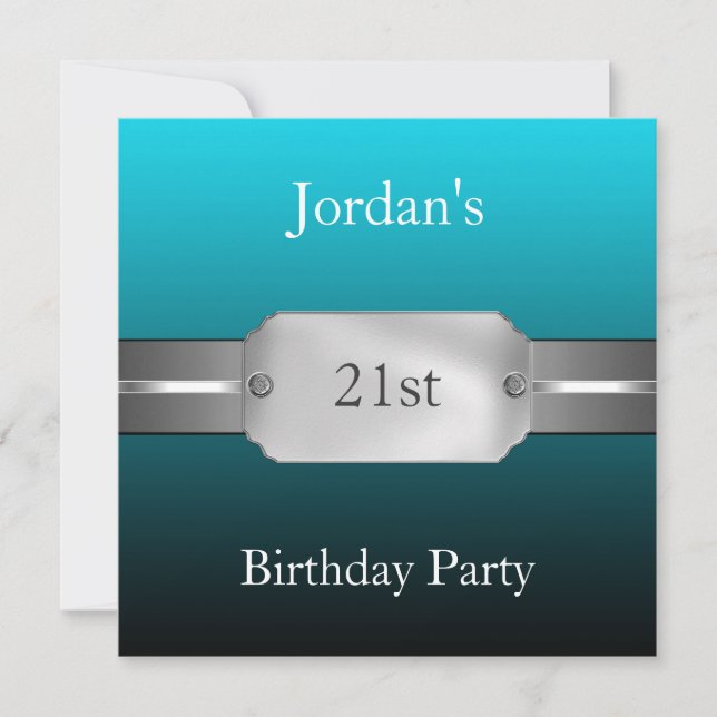 Invitation Sarcelle 21e Anniversaire Homme Élégant (Devant)