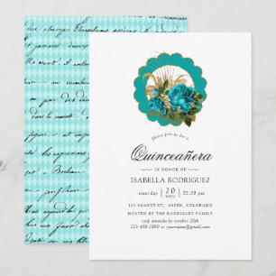 Invitation Sarcelle - Chic Paris Quinceañera Turquoise et Or