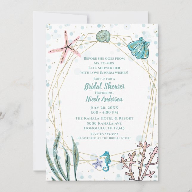 Invitation Sarcelle et Rose sous l'Océan Réception de Mariage (Devant)