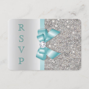 Invitation Sarcelle Faux noeud papillon Sequins argent Diaman