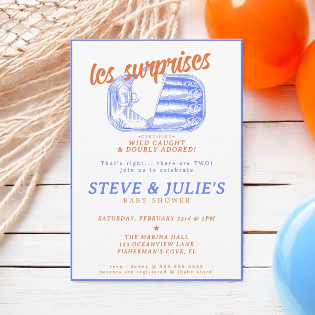 Invitation Sardines Poissons Tinned Twins Multiples Baby show (Créateur téléchargé)