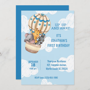 Invitation Sarfari Animal Hot Air Balloon Garçons Premier Ann