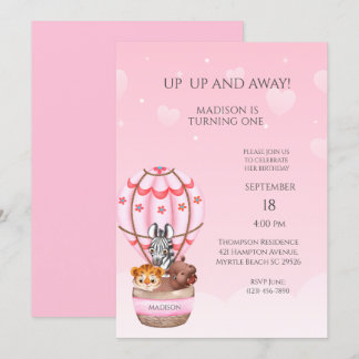 Invitation Sarfari Animal Hot Air Balloon Girl Premier annive
