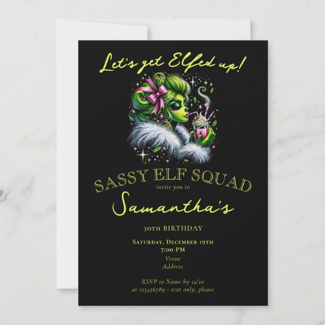 Invitation Sassy Elf Squad Girls Night Out Noël Anniversaire (Devant)