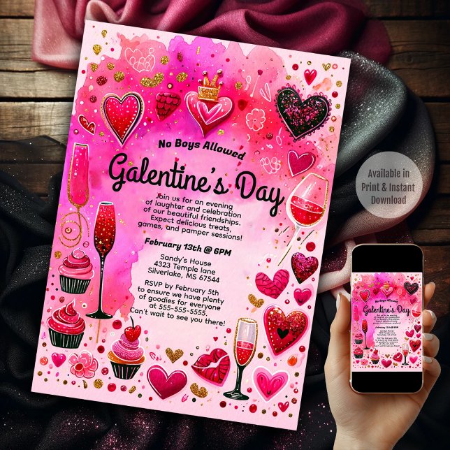 Invitation Sassy Pink Watercolor Fête de la Saint-Galentin (Galentine's Day)
