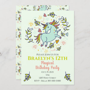Invitation Sassy Unicorn Magique Anniversaire