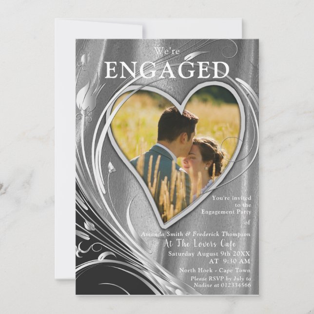 Invitation Satin argenté et Fiançailles de fleurs argenté (Devant)