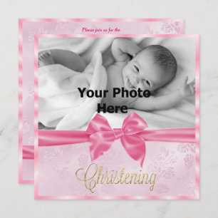 Invitation Satin Bow Photo Christening Girl's