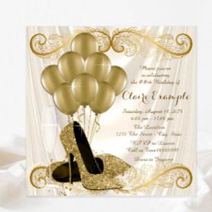 Invitation Satin de fête d'anniversaire de femme en ivoire et
