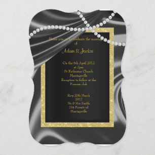 INVITATION SATIN PERSONNALISÉ NOIR, MARIAGE DE CLASSE ÉLÉGANT
