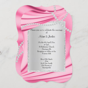 INVITATION SATIN ROSE, DIAMONDES & PEARLS ÉLÉGANT MARIAGE