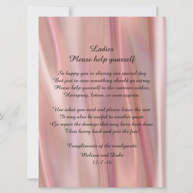 Invitation Satin rose Mariage Signe du panier (Devant)