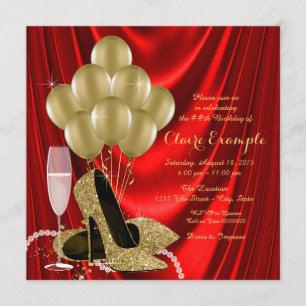 Invitation Satin rouge et or pour fête d'anniversaire de femm