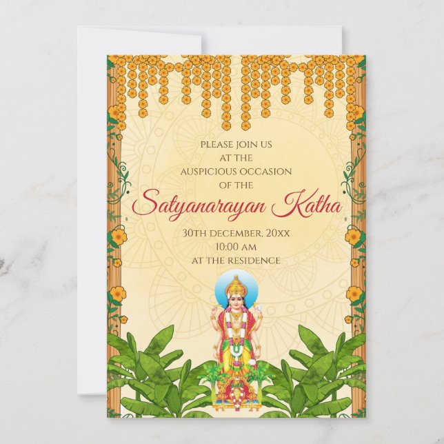 Invitation Satyanarayan pour la cérémonie indienne (Devant)