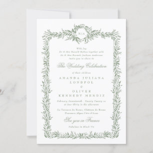 Invitation sauge botanique vert classique cadre feuillus mari
