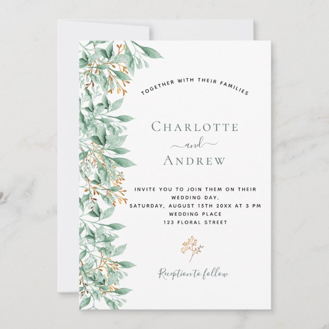 Invitation Sauge botanique vert mariage or vert (Devant)