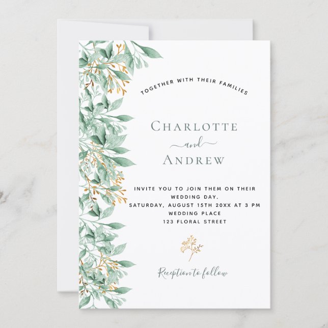 Invitation Sauge botanique vert mariage or vert (Devant)
