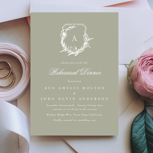 Invitation sauge classique monogramme crête de répétition (Créateur téléchargé)