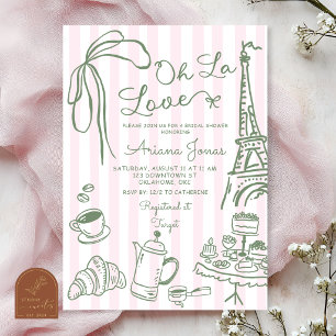 Invitation Sauge Rose Rayure Paris Oh La Love Enterrement de