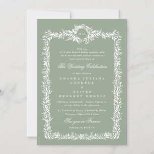 Invitation sauge vert botanique classique cadre feuillus mari