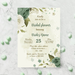 Invitation sauge vert fleurs blanches botanique douche de nup