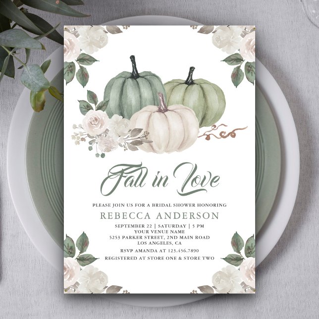 Invitation Sauge Verte Citrouille Floral Automne Réception de (Créateur téléchargé)