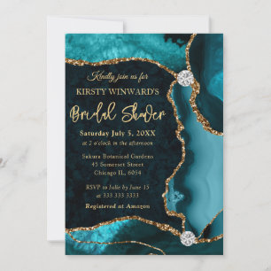 Invitation Saumon et Or Fausse Glitter Agate Réception de Mar
