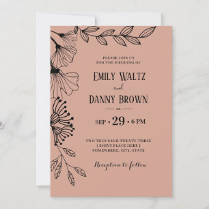 Invitation Saumon rose Botanique Simple Doodle Mariage Floral