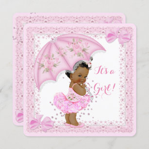 Invitation Saupoudrer Baby shower ethnique fille rose paraplu