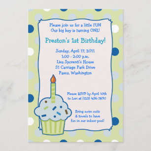 Invitation Saupoudrer Cupcake 5x7 Garçon 1er anniversaire Inv