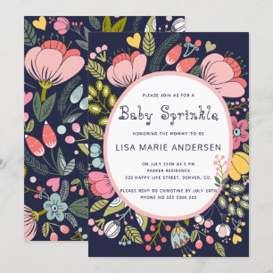 Invitation Saupoudrer de bébé marine multicolore fleur sauvag