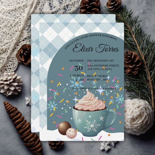 Invitation Saupoudrer de cacao chaud Baby shower de flocons d (Créateur téléchargé)