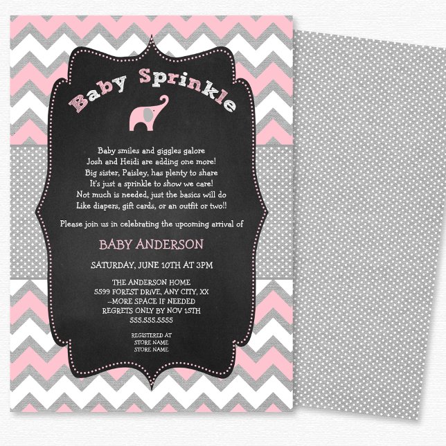Invitation Saupoudrer d'éléphant rose, baby shower (Créateur téléchargé)