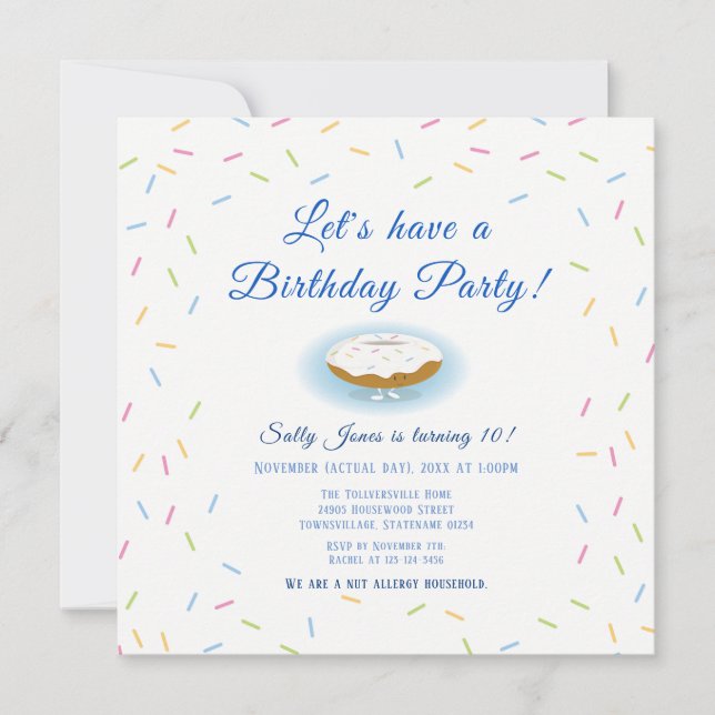 Invitation Saupoudrer et sourire beigne Anniversaire Invitati (Devant)