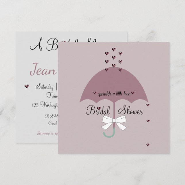 Invitation Saupoudrer l'amour Mauve et Grey (Devant / Derrière)