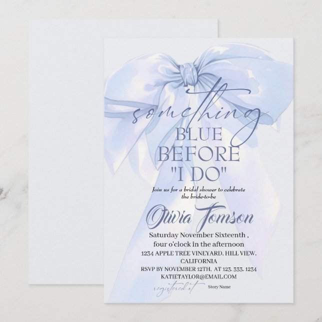 Invitation Saut bleu Something Blue Before I DO Baby Shower (Devant / Derrière)