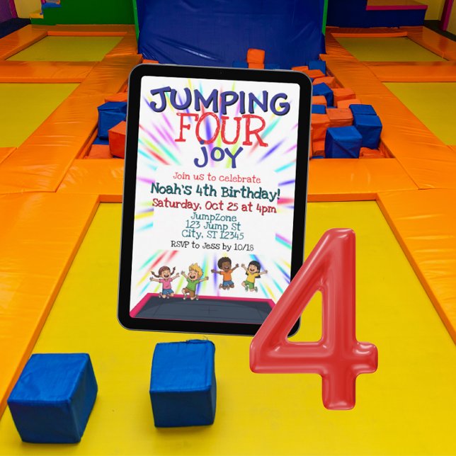 Invitation Sauter de JOIE, Trampoline 4e Anniversaire (Créateur téléchargé)