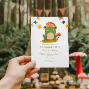 Invitation Sauter sur la grenouille Champignons Anniversaire