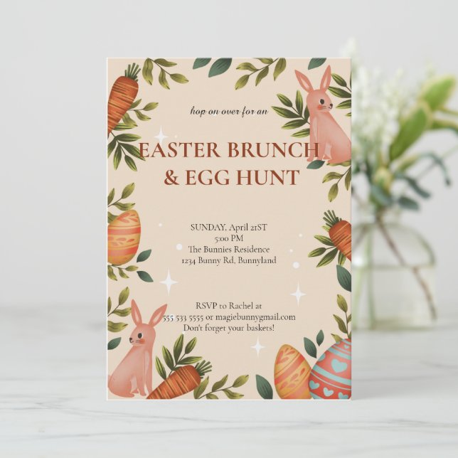 Invitation Sauter sur Pâques Brunch Chasse aux Oeufs Bunny Fl (Debout devant)