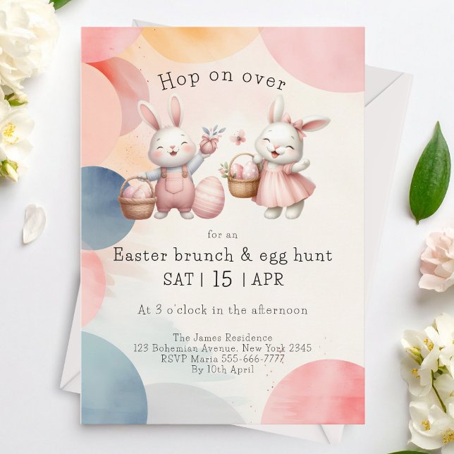 Invitation Sautez à pieds joints, brunch de Pâques lapin & ch (Créateur téléchargé)