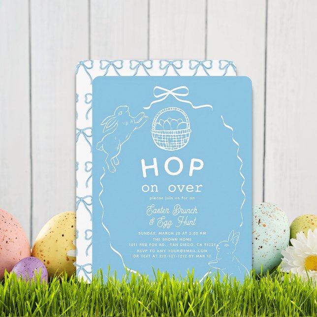 Invitation Sautez sur le lapin à ruban bleu Brunch de Pâques (Créateur téléchargé)