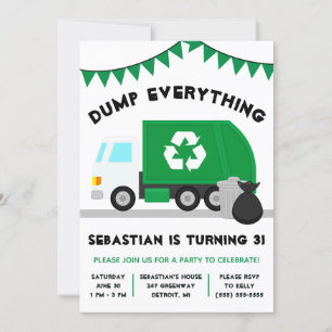 Invitation Sautez tout ! Ordures, Camion de recyclage Anniver