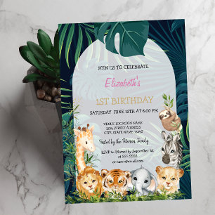 Invitation Sauvage Animaux de la Jungle Feuilles de Palmier 1