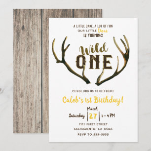 Invitation Sauvage Cerf Bois Rustique Fête du Premier Anniver