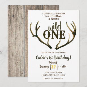 Invitation Sauvage Cerf Bois Rustique Fête du Premier Anniver