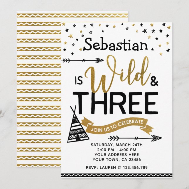 Invitation sauvage et de trois anniversaires (Devant / Derrière)